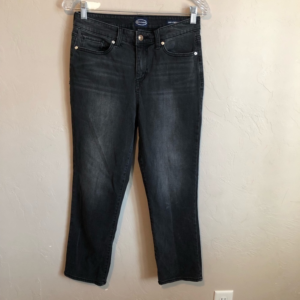 Scoop Faded Black Crop Straight Denim Jeans - Picture 2 of 9